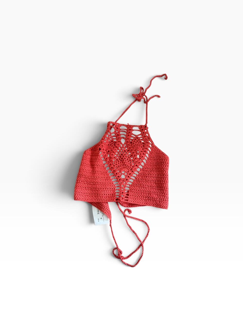 NWT Kai Aloha Supply Maui Coral Crochet Halter Crop Top Medium Lace-Up Boho